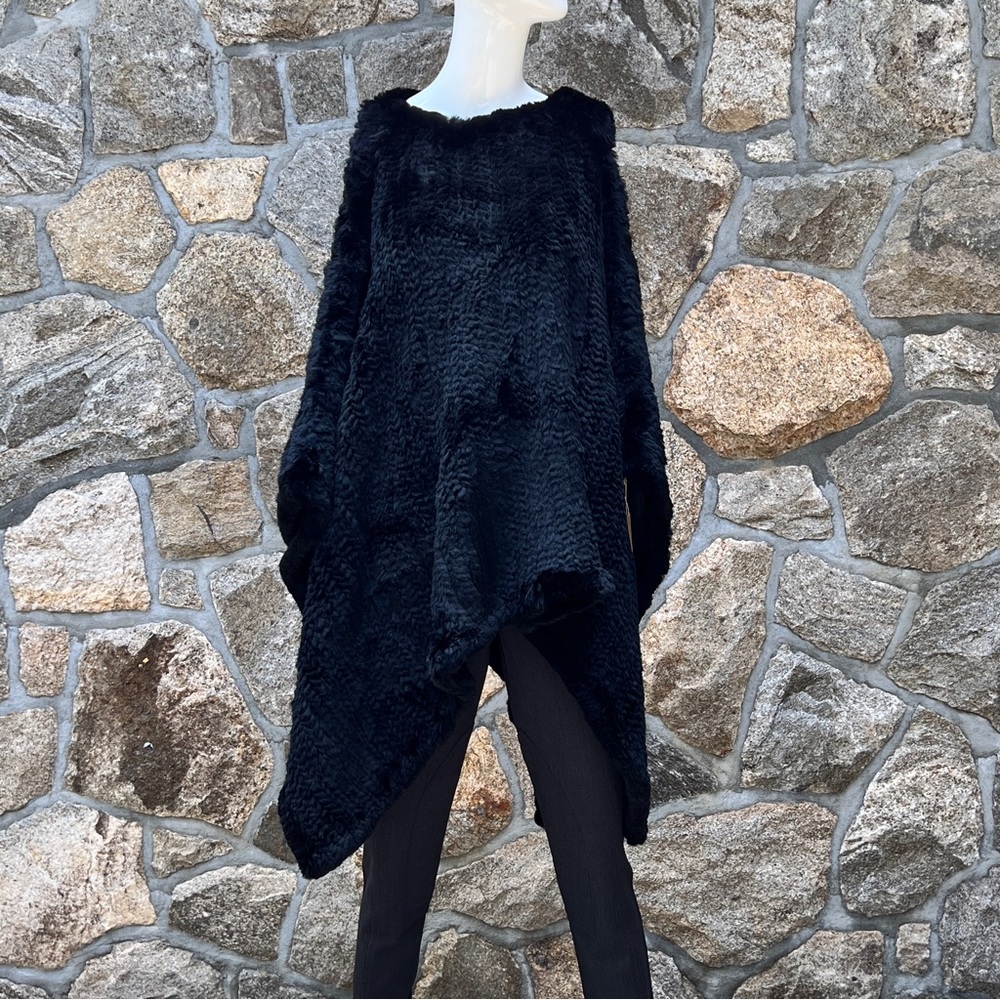 Jocelyn one of kind crocheted fur poncho- black